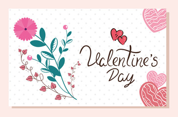 valentines day card with flower and hearts vector illustration design
