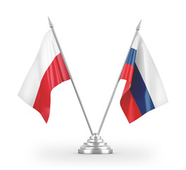 Russia and Poland table flags isolated on white 3D rendering