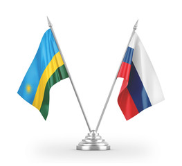 Russia and Rwanda table flags isolated on white 3D rendering