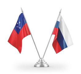 Russia and Samoa table flags isolated on white 3D rendering