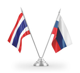 Russia and Thailand table flags isolated on white 3D rendering