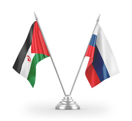 Russia and Western Sahara table flags isolated on white 3D rendering