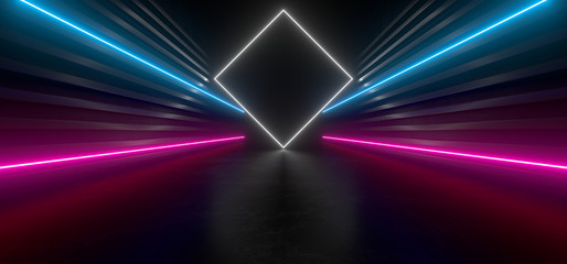 Beautiful composition of colored neon lights on a black background. 3d rendering image.