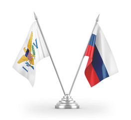 Russia and Virgin Islands United States table flags isolated on white 3D rendering