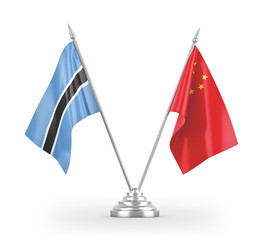 China and Botswana table flags isolated on white 3D rendering