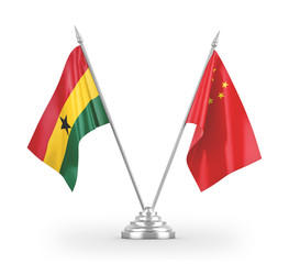 China and Ghana table flags isolated on white 3D rendering