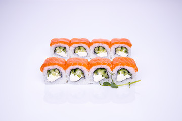 salmon rolls on a light background for the restaurant menu1