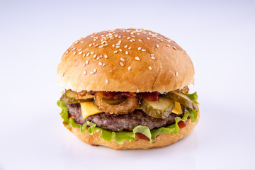 hamburger with marbled beef on a light background for the menu7