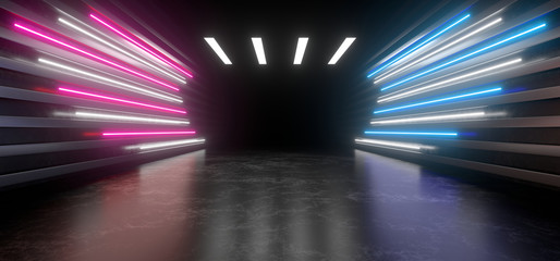 Beautiful composition of colored neon lights on a black background. 3d rendering image.