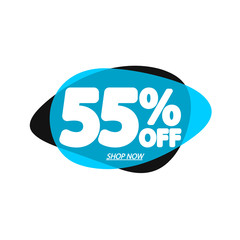 Sale 55% off, bubble banner design template, discount tag, app icon, vector illustration