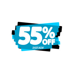 Sale 55% off, bubble banner design template, discount tag, app icon, vector illustration