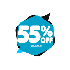 Sale 55% off, bubble banner design template, discount tag, app icon, vector illustration