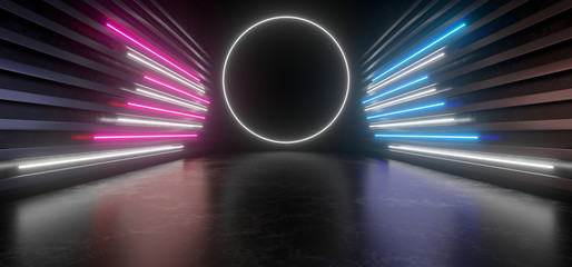 Beautiful composition of colored neon lights on a black background. 3d rendering image.