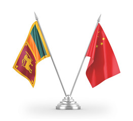 China and Sri Lanka table flags isolated on white 3D rendering