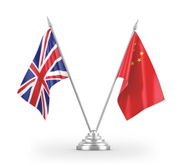 China and United Kingdom table flags isolated on white 3D rendering