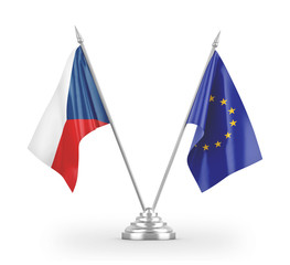 European Union and Czech Republic table flags isolated on white 3D rendering
