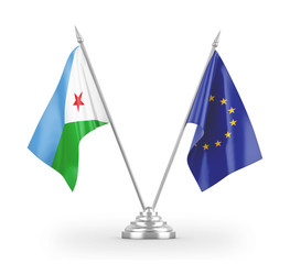 European Union and Djibouti table flags isolated on white 3D rendering