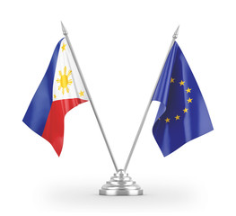 European Union and Philippines table flags isolated on white 3D rendering