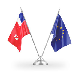European Union and Wallis and Futuna table flags isolated on white 3D rendering