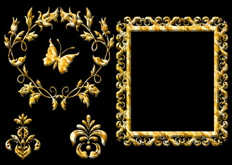 3d golden antique geometric border pattern