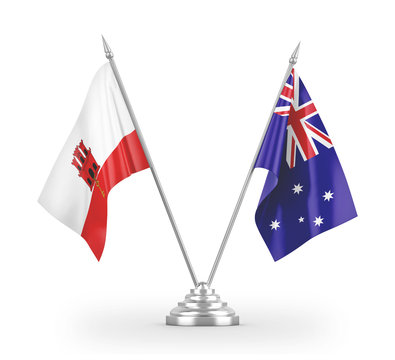 Australia And Gibraltar Table Flags Isolated On White 3D Rendering