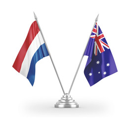 Australia and Netherlands table flags isolated on white 3D rendering