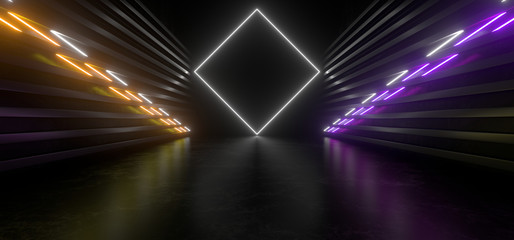 Beautiful composition of colored neon lights on a black background. 3d rendering image.