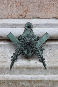 Freemasonry bronze symbol in Bologna, Italy