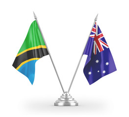 Australia and Tanzania table flags isolated on white 3D rendering