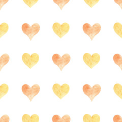 Seamless pattern with orange hearts. Hand drawn raster illustration.