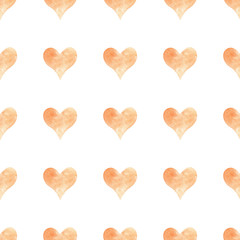Seamless pattern with orange hearts. Hand drawn raster illustration.