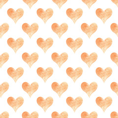 Seamless pattern with orange hearts. Hand drawn raster illustration.