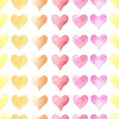 Watercolor colorful hearts seamless watercolor raster pattern.