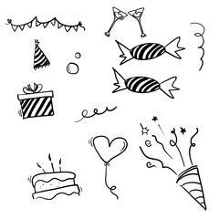 doodle party element with hand drawn doodle style vector isolated background