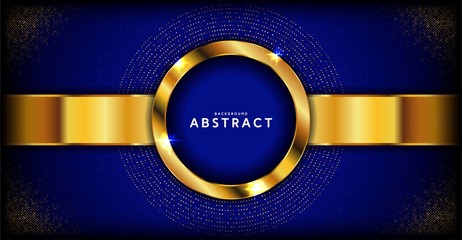 Abstract dark blue luxury background with golden line