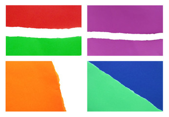 collection of ripped pieces of old paper on white background, copy space for 