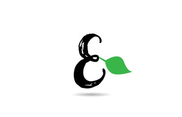 E letter grunge handwritten geen leaf alphabet letter logo icon design template for company business