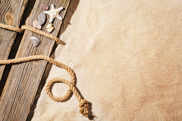 Sandy beach background top view. Sand texture with copy space