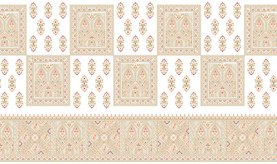 Seamless brown border on white background with traditional Asian design elements