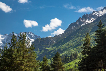 Fototapeta na wymiar Mountain landscape. A beautiful panorama on high mountains. Nature of the North Caucasus