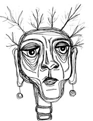 Ink Sketch of an Abstract Tribal Person