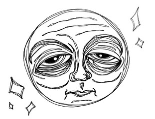 Ink Sketch of the Abstract Cartoon Moon Face