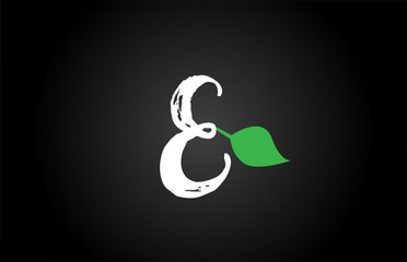 letter grunge handwritten E geen leaf alphabet letter logo icon design template for company business