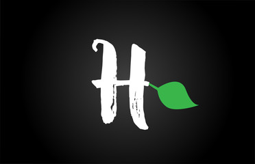 letter grunge handwritten H geen leaf alphabet letter logo icon design template for company business