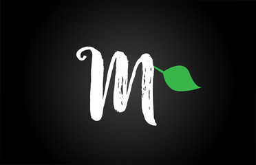 letter grunge handwritten M geen leaf alphabet letter logo icon design template for company business