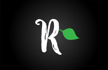 letter grunge handwritten R geen leaf alphabet letter logo icon design template for company business