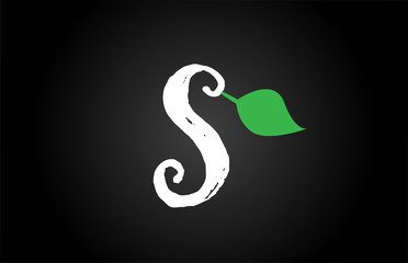 letter grunge handwritten S geen leaf alphabet letter logo icon design template for company business