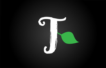 letter grunge handwritten T geen leaf alphabet letter logo icon design template for company business