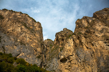 Mountain rocks. The beautiful gorge with high rocks. Nature of the North Caucasus