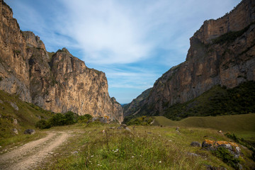 Mountain rocks. The beautiful gorge with high rocks. Nature of the North Caucasus